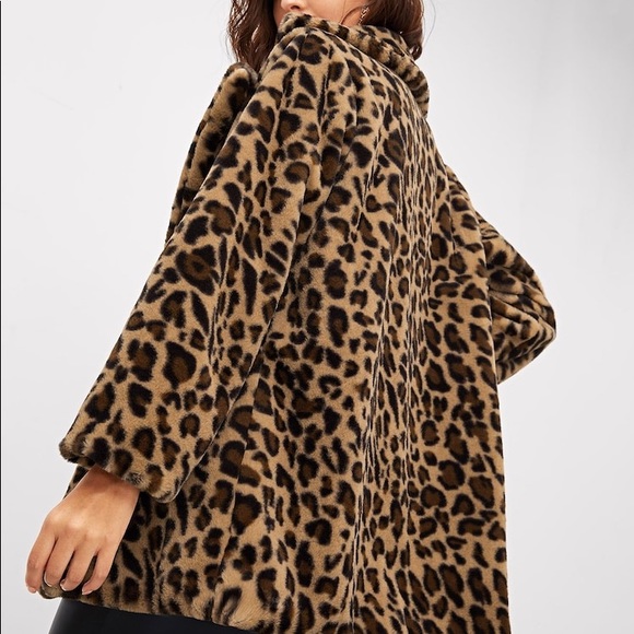 Leopard print teddy peacoat jacket outerwear fur - Picture 4 of 5